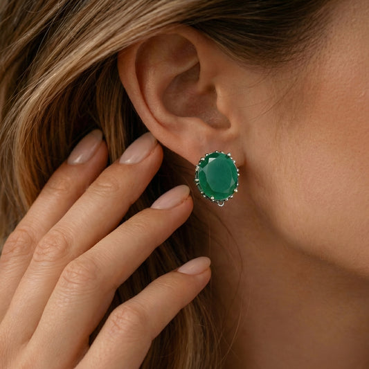 Emerald Oval Baguette Gold Stud Earrings