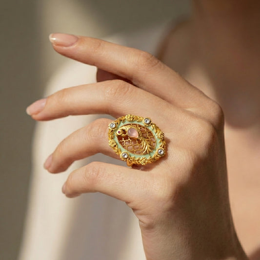 Parrot Jade Polki Antique Gold Ring