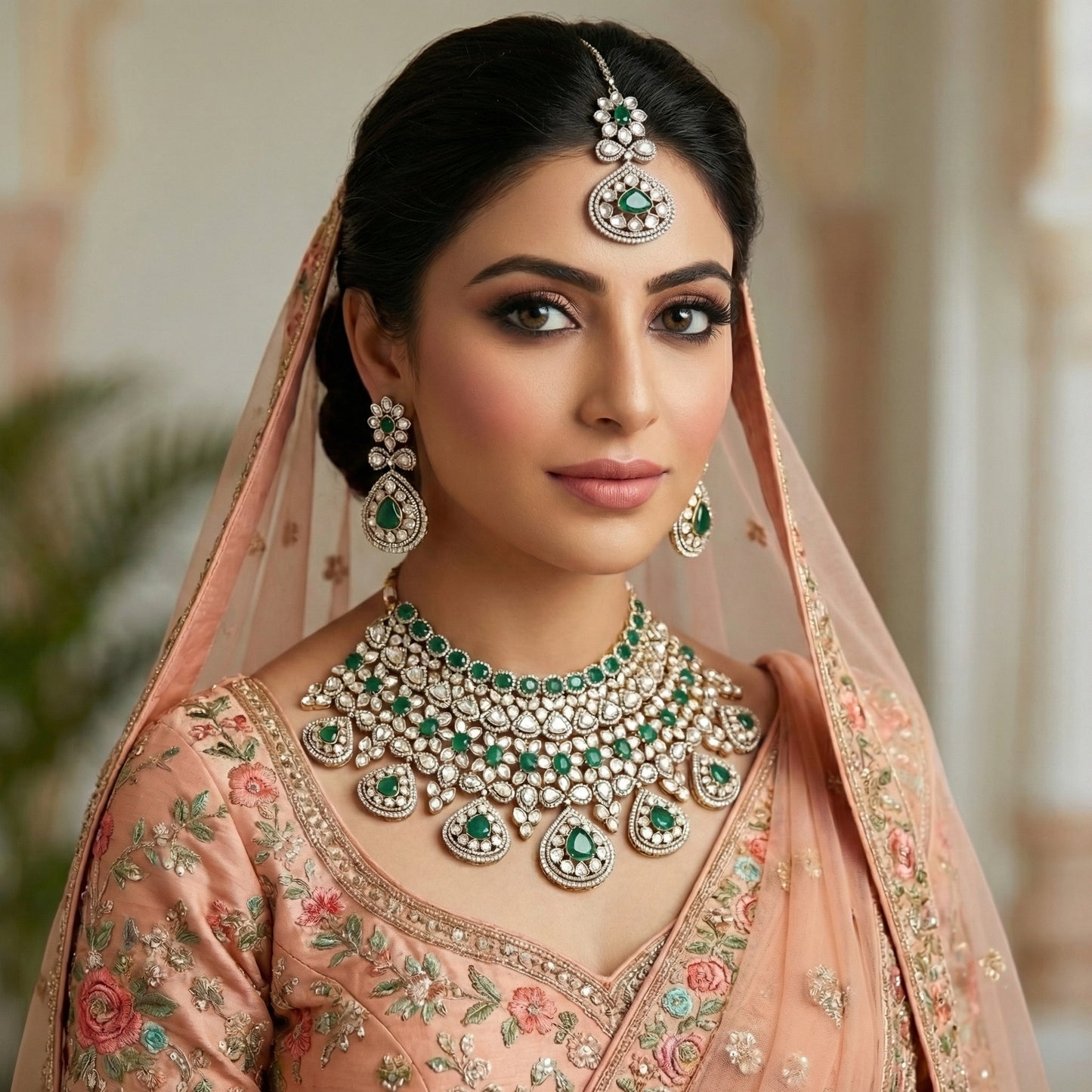 Emerald Polki Victorian Bridal Choker Set