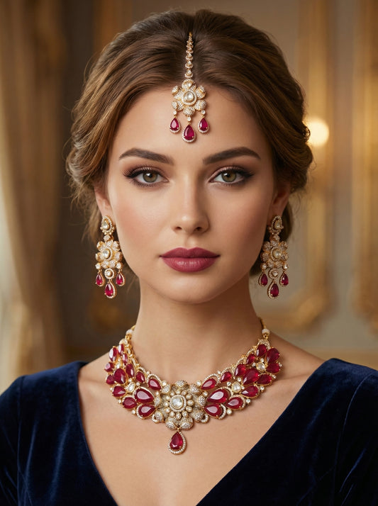 Diamond Floral Choker Bridal Set