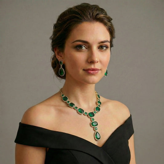 Emerald Graduating Diamond Halo Drop Set