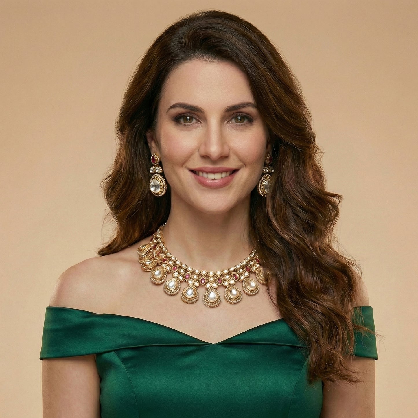 Ruby Polki Teardrop Graduating Necklace Set