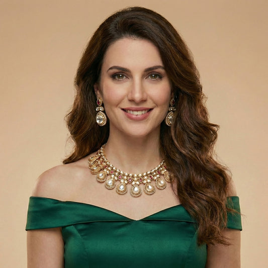 Ruby Polki Teardrop Graduating Necklace Set