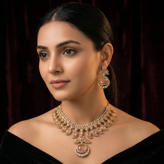 Rose Kundan Necklace Set with Earrings
