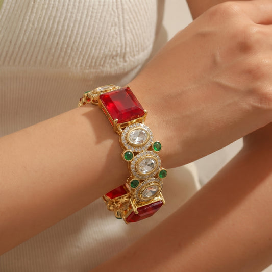 Ruby Polki Emerald Gold Tennis Bracelet