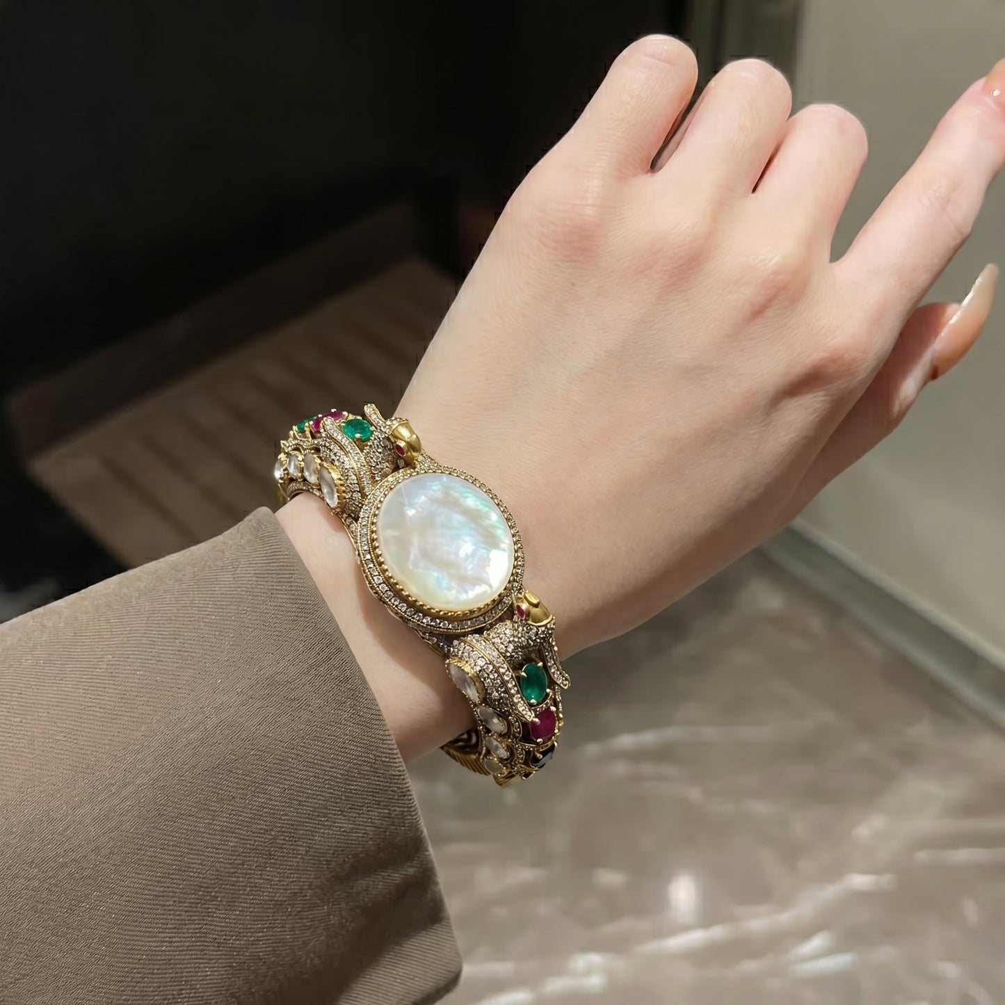 Opal Navaratna Diamond Gold Bangle