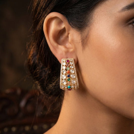 Navratna Polki Tapered Statement Earrings