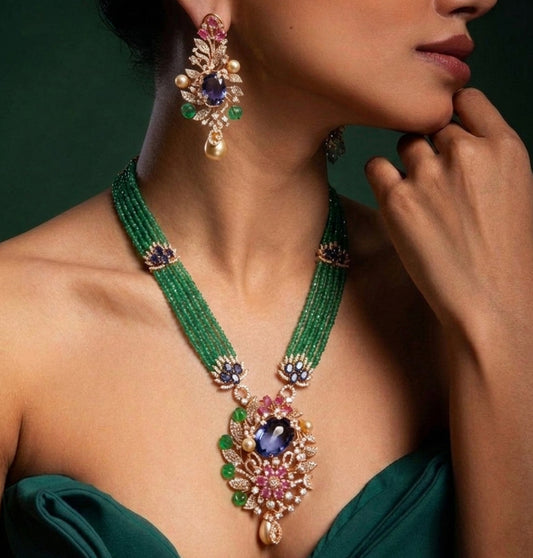 Emerald & Amethyst Multi-Strand Mala