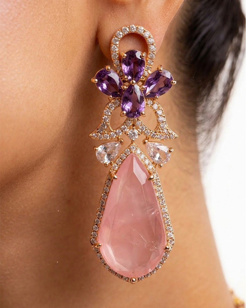 Premium Moissanite & Pink Quartz-Tone Set