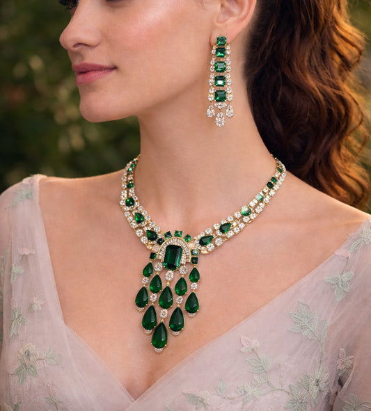 Imperial Emerald Cascade Necklace & Earrings Set