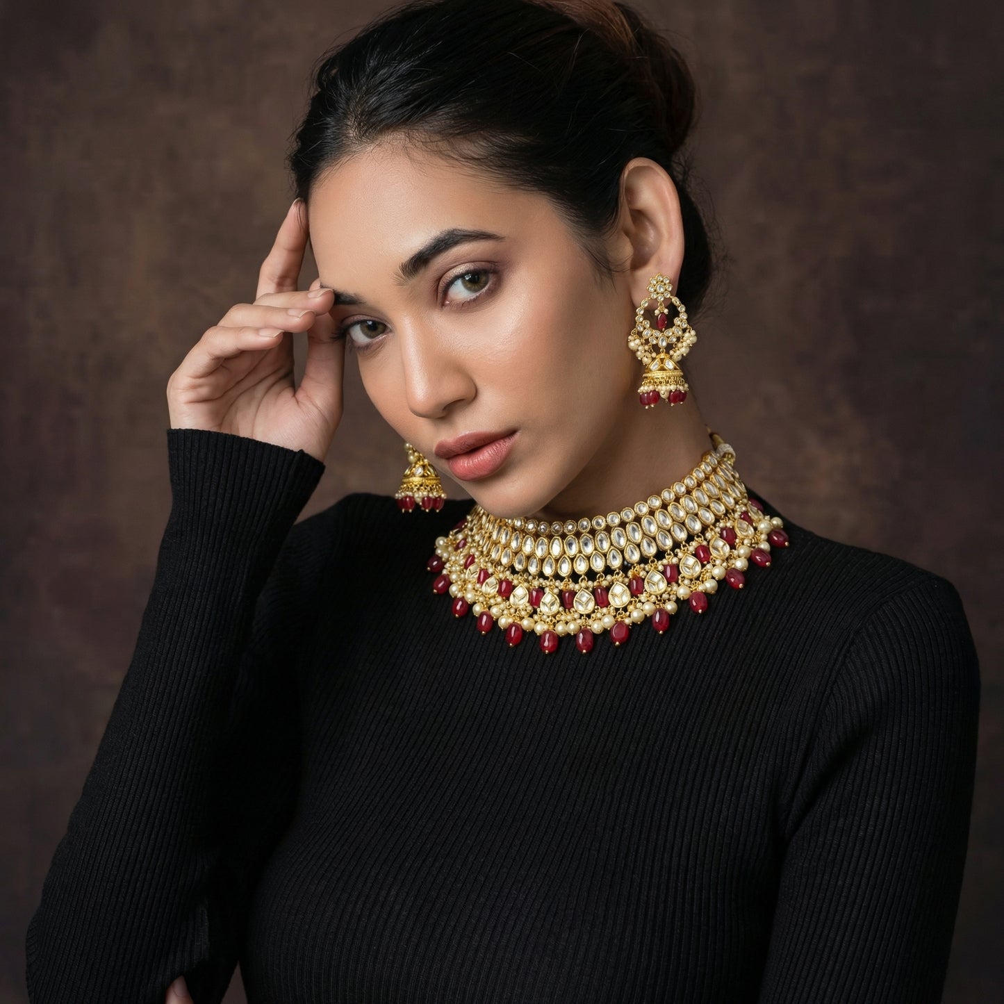 Ruby Pearl Polki Chandbaali Heritage Set