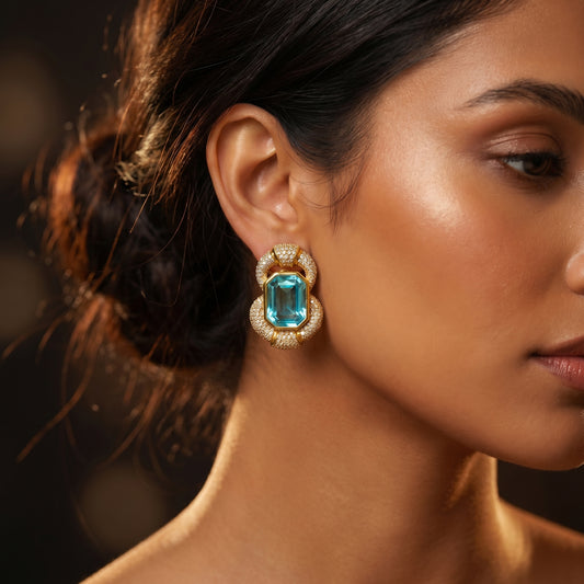 Aquamarine Diamond Knot Gold Earrings