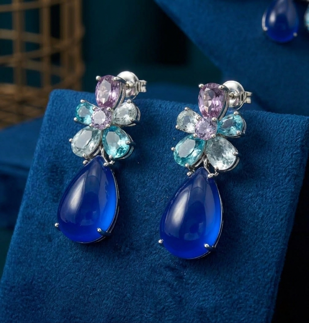 Royal Sapphire Bloom Crystal Necklace & Earrings Set
