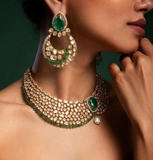 22K Gold-Plated Moissanite & Emerald Doublet Set
