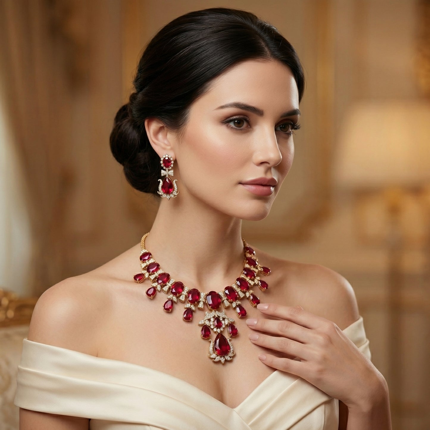Crimson Ruby Bow Bridal Set