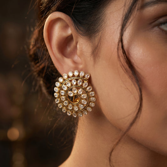 Concentric Polki Halo Gold Statement Studs