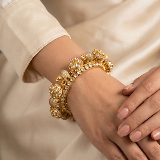 Swan Polki Diamond Cluster Gold Bracelet