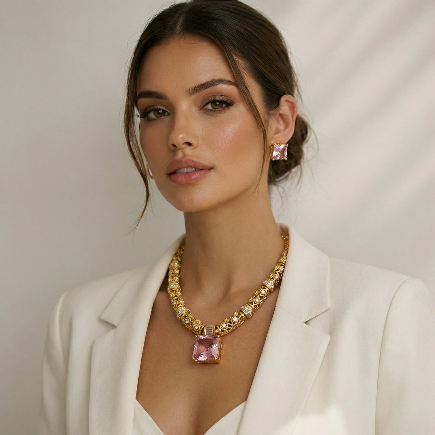 Blush Morganite Gold Lattice Solitaire Set