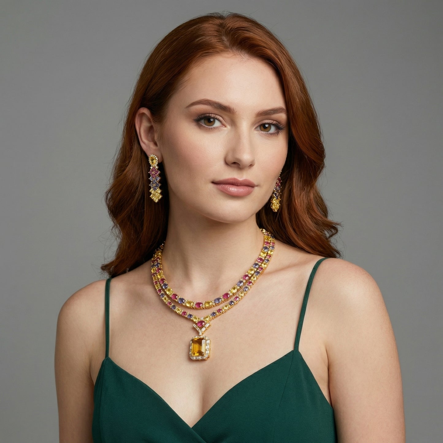 Citrine Multicolour Double Strand Jewellery Set