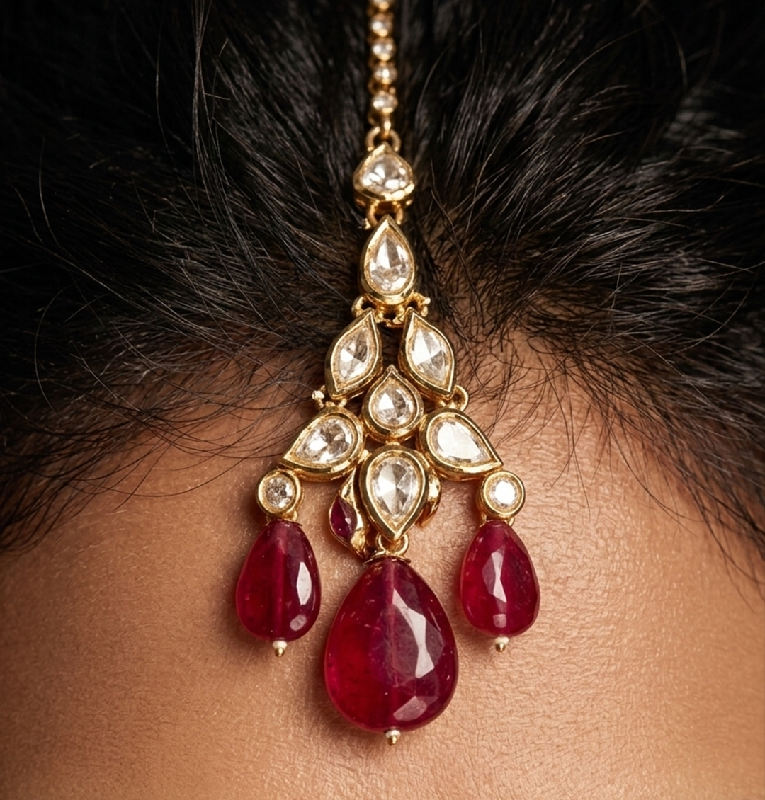 22C Original Gold Platting Ruby Royale Kundan Jewelry Set