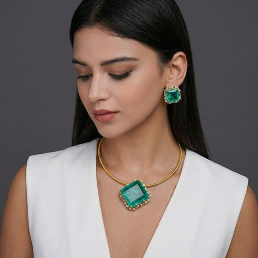 Paraiba Square Diamond Torque Solitaire Set