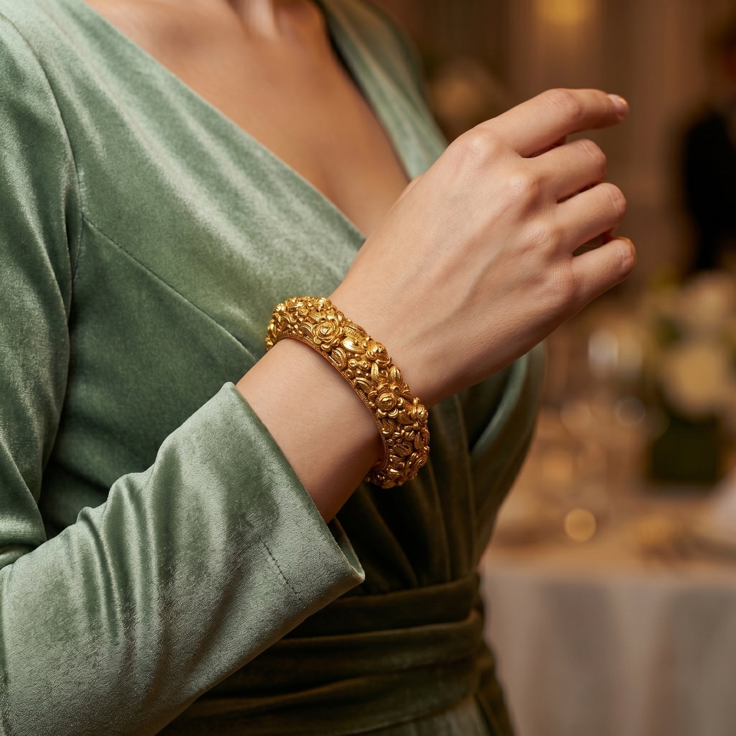 Floral Repoussé Antique Gold Bracelet