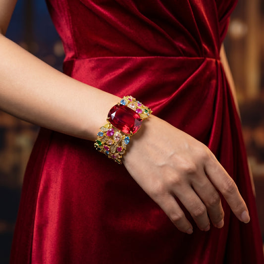 Ruby Solitaire Multi-Gem Floral Bracelet