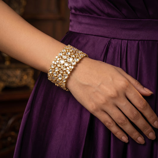 Diamond Wide Gold Cuff Bracelet