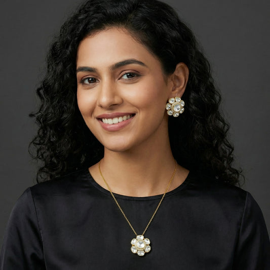 Polki Floral Moonstone Gold Chain Jewellery Set