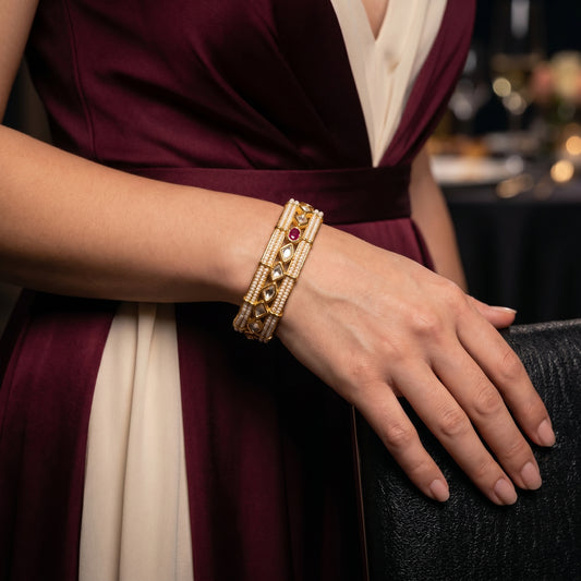 Pearl Polki Ruby Gold Bracelet