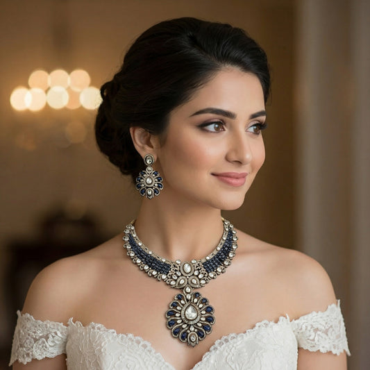 Sapphire Polki Victorian Bridal Choker Set