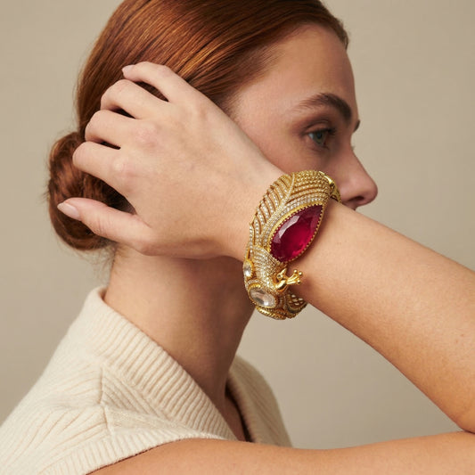 Royal Peacock Ruby Polki Statement Bracelet