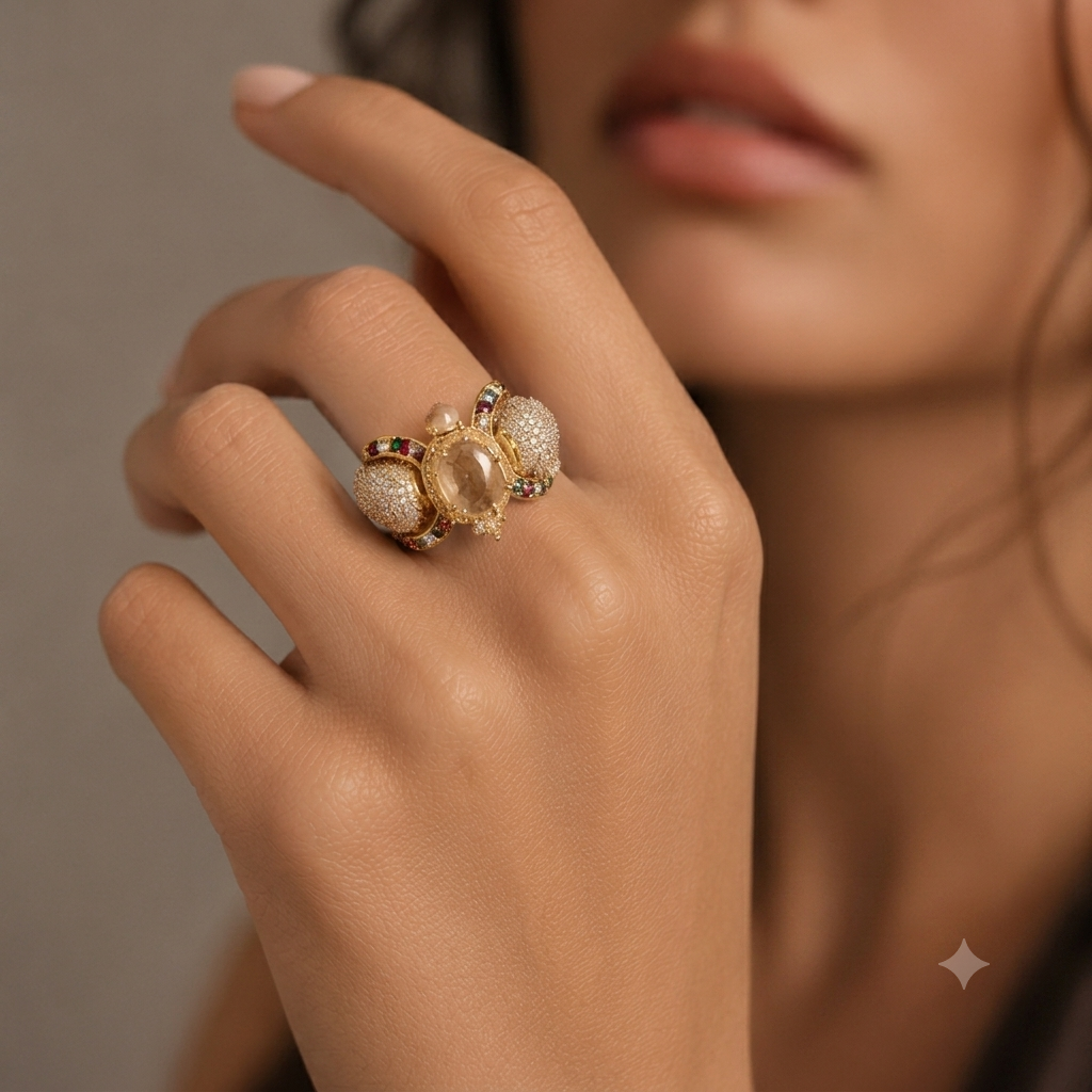 Regal Bloom Crystal Statement Ring
