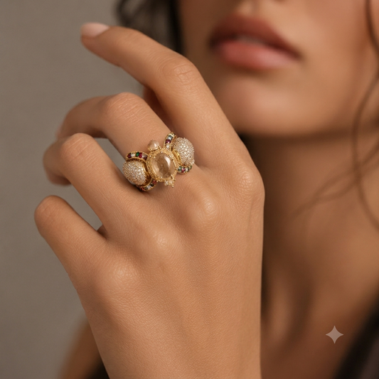 Regal Bloom Crystal Statement Ring