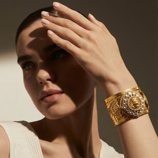 Zarqash Royal Lion Crest Polki Statement Cuff
