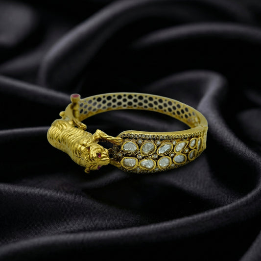 Tiger Head Polki Ruby Gold Bangle