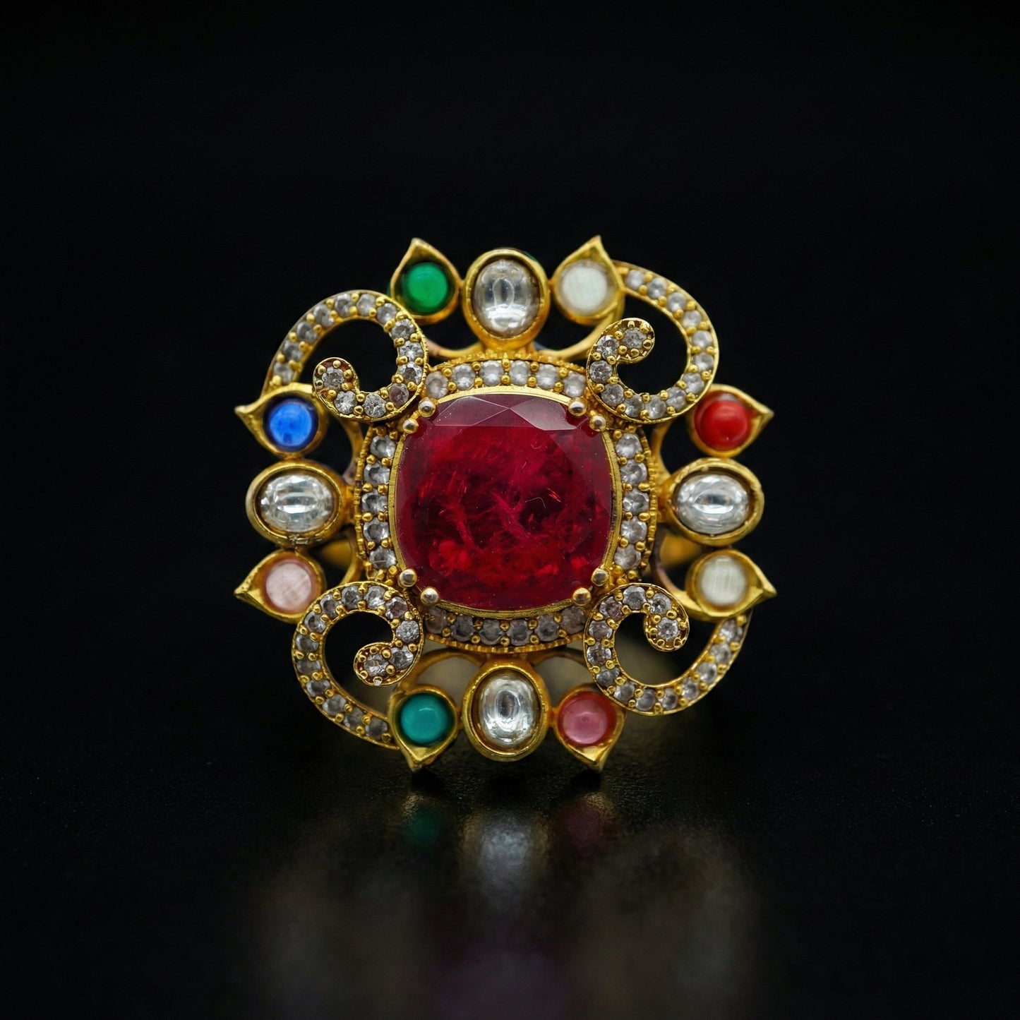 Ruby Navaratna Nine Gem Gold Ring