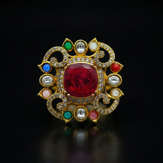 Ruby Navaratna Nine Gem Gold Ring
