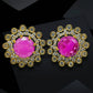 Ruby Diamond Sunburst Gold Stud Earrings