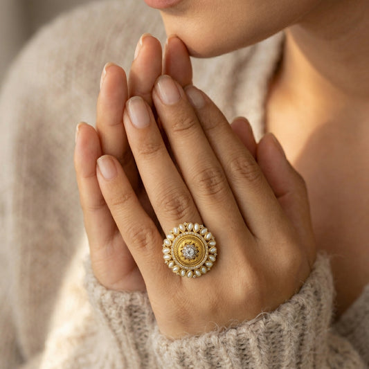 Antique Gold Polki Floral Cocktail Ring
