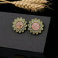 Rose Quartz Diamond Sunburst Gold Studs