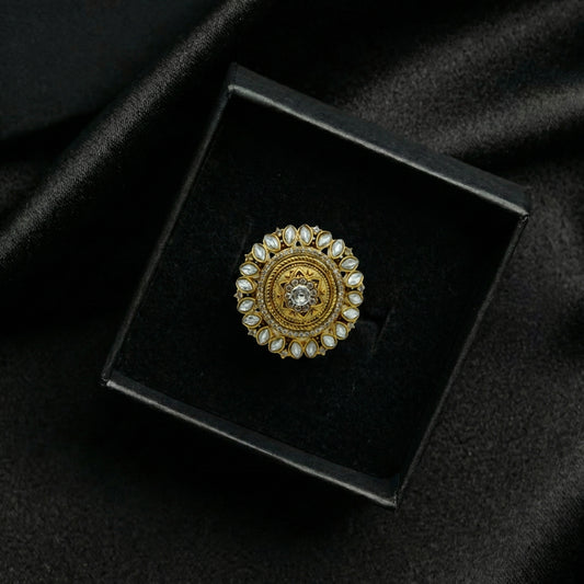 Antique Gold Polki Floral Cocktail Ring