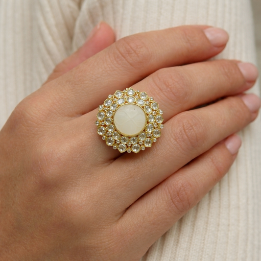 Moonstone Polki Floral Gold Cocktail Ring