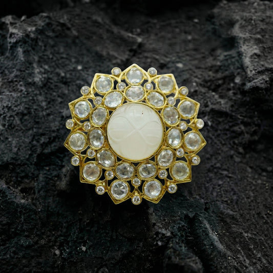 Moonstone Polki Floral Gold Cocktail Ring