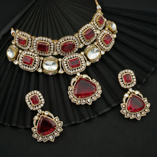 Crimson Royale Polki Choker & Earrings Set