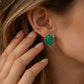 Emerald Oval Baguette Gold Stud Earrings