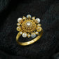 Pearl Polki Floral Antique Gold Ring