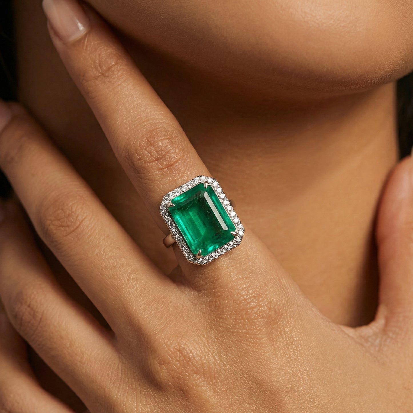 Paraiba Emerald Diamond Solitaire Silver Ring
