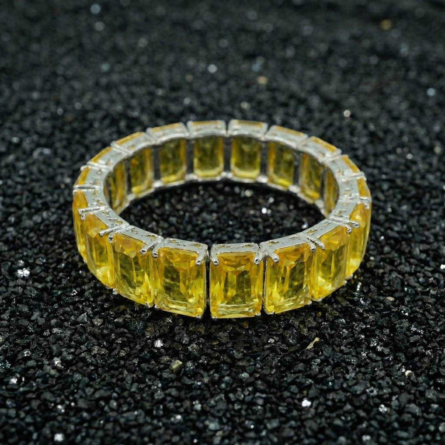Citrine Emerald Cut Silver Tennis Bangle