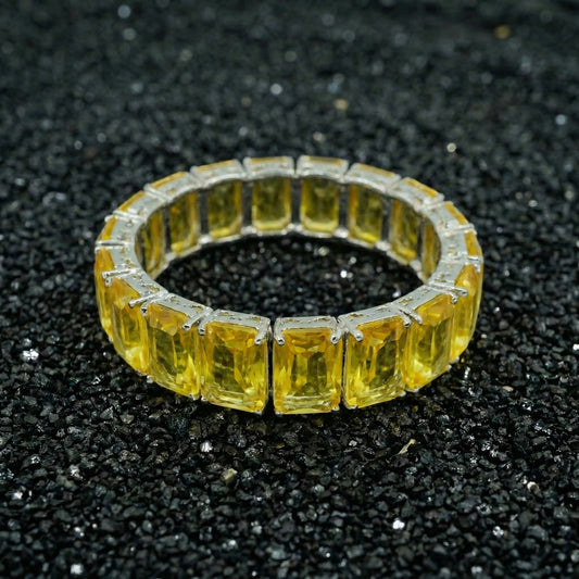 Citrine Emerald Cut Silver Tennis Bangle